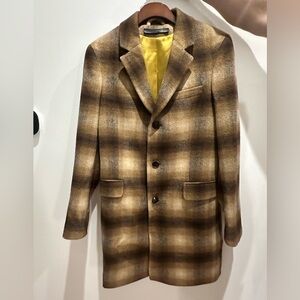 Men’s brown plaid wool blend carcoat topcoat overcoat with Italian lining